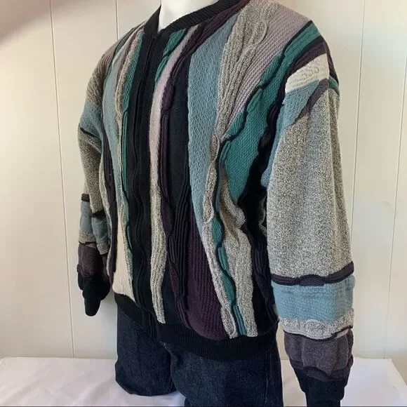 Vintage St Croix Knits Full Zip Lined Textured Knit Wool Mens Sweater Size XL